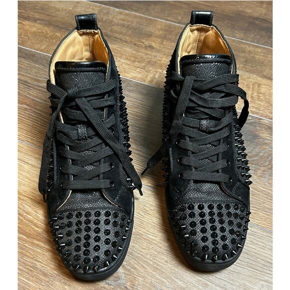 Christian Louboutin Lou Black Spikes Men's High Top Calf Leather Sneaker Size 7 - Picture 1 of 11